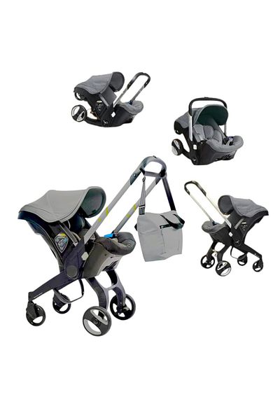 BabyCara عربة أطفال مع حقيبتين منظمتين، خفيفة الوزن، قابلة للطي، متعددة الوظائف، 4 في 1، قابلة للدفع في اتجاهين، رمادية