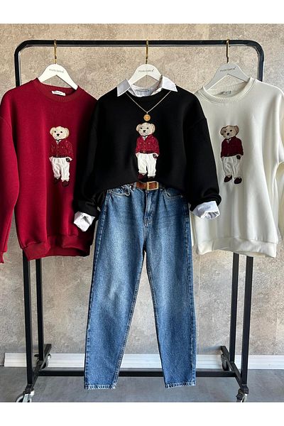 modabetce Bear Embroidered Women's Sweatshirt