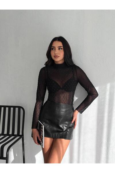 Aida Fashion Taşlı tül bluz