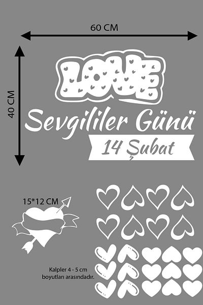FİXFLEX Happy Valentine's Day Valentine's Day Custom Sticker Heart, Love, I Love You Glass, Wall Sticker Set
