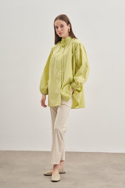 Fahhar Light Green Flower Detailed Shirt