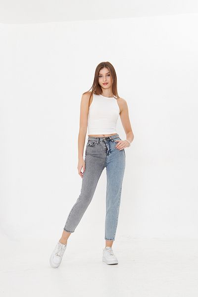 Kutaf Γκρι ανοιχτό τζιν Δίχρωμο ψηλόμεσο Mom Jeans