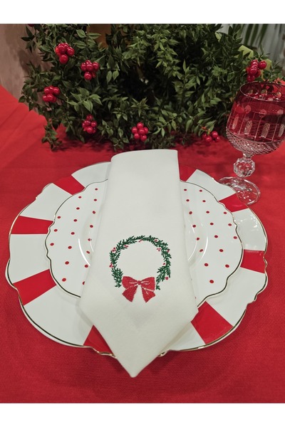 nebudeco Yılbaşı Serisi Noel Çelengi Nakışlı Servis Peçetesi