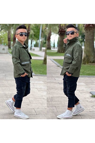 Burçak Butik Erkek Çocuk Gabardin Ceket / Beyaz Tişört / Kot Pantolon 3 Parça Takım