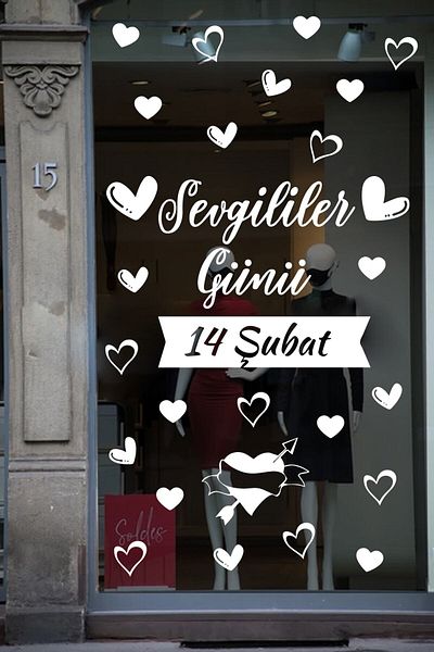 FİXFLEX Happy Valentine's Day Valentine's Day Custom Sticker Heart, Love, I Love You Glass, Wall Sticker Set
