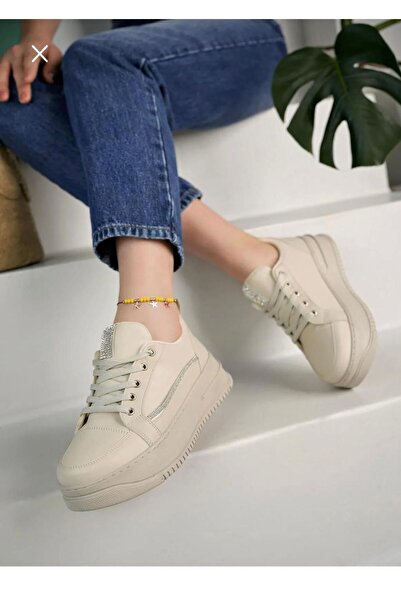 FLORİN Krem Yan Taşlı Spor Ayakkabı