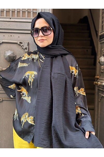 LA BOUTIQUE لا بوتيك شال عشبي أسود 70X190