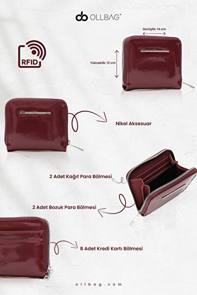 OLLBAG Bordo Rugan Kartlık Detaylı  Cüzdan - OL-9000