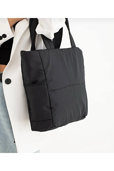 More Sports Siyah Kabartmalı Puf Kumaş Shopper Çanta Napoli Siyah