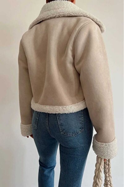 MODA DURAĞI Μαύρο Suede Biker Jacket - Γούνινο Γιακά