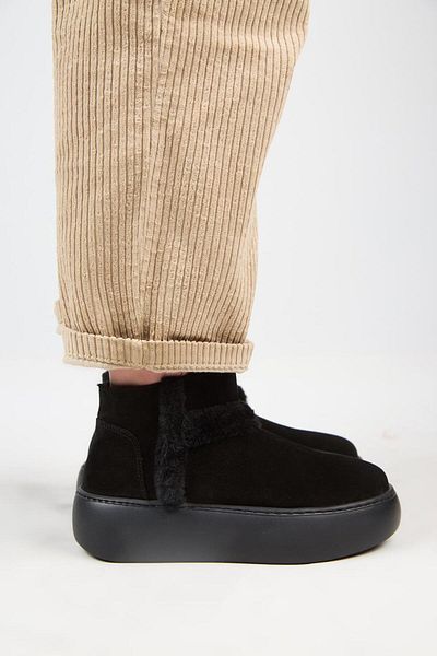Manijero (Azura Mini) Women's Genuine Leather Black Boots with Fur Inside and Fur Strips