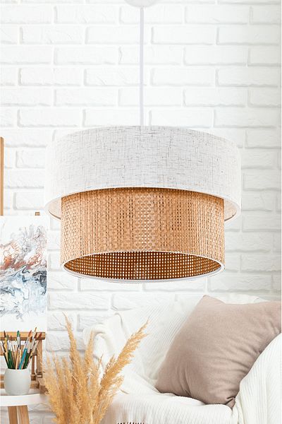 EvLight Linen Wicker Natural Rattan Pendant Lamp Chandelier