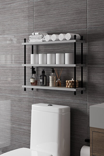 AYMOBSAN İnci Klozet Arkası Çok Amaçlı Banyo Düzenleyici, Klozet Üstü Raf Ve Organizatör, 60 cm
