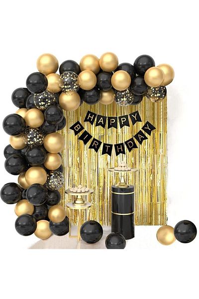 turkuaz parti Gold-Black Balloon Set