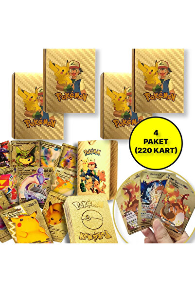 Pokemon Vmax Oyun Kartı TCG Gold Starter Box Pack - 4 Paket (220 KART)