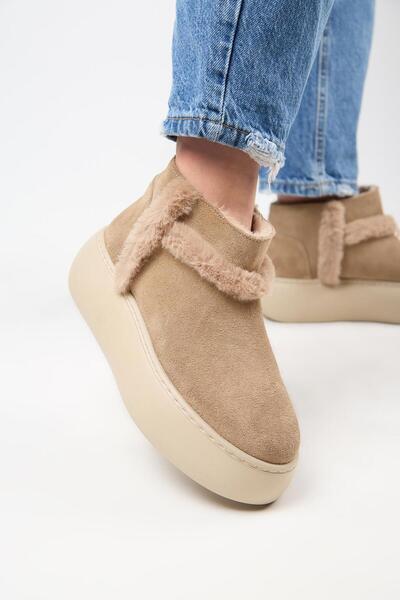 Manijero (Azura Mini) Kadın Hakiki Deri İçi Kürklü Ve Kürk Şeritli Vizon Bot