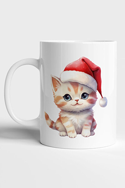 GRN TASARIM Yılbaşı Temalı Kedi Baskılı Hediyelik Kupa Bardak