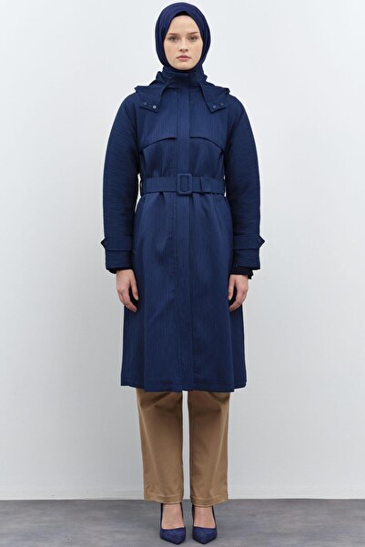 Tuğba T Kol Rüzgarlık Detaylı İnce Kapitone Trençkot - Lacivert