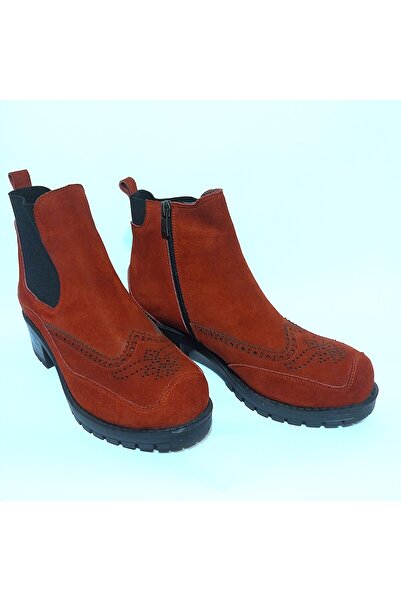 Mira Deri Genuine Suede Red 5 cm Non-Slip Sole Women's Boots - Exeter