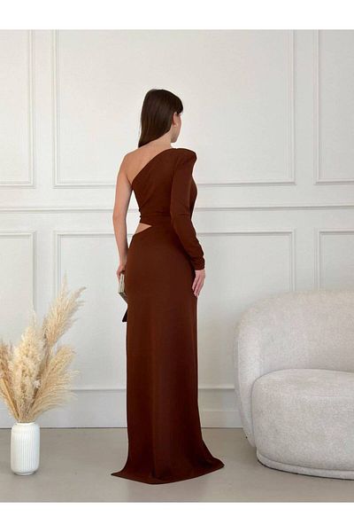 Trendusfashion Γυναικείο μακρύ βραδινό φόρεμα με έναν ώμο με σκίσιμο και χαμηλή πλάτη - Κομψό και μοντέρνο σχέδιο