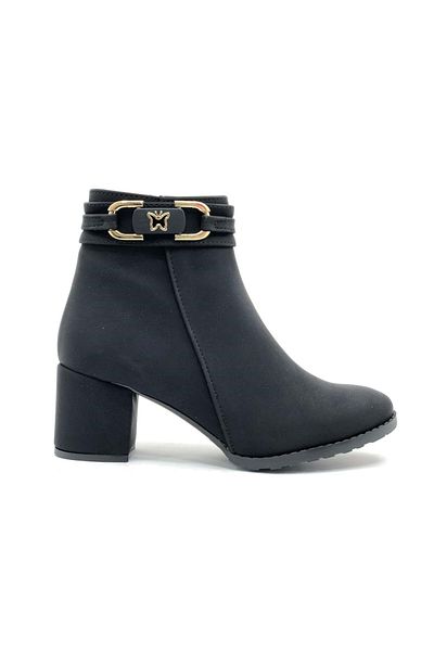 Kids Club Shoes Μαύρα γυναικεία μποτάκια Feles - Λεπτομέρεια με αγκράφα πεταλούδας, ψηλοτάκουνα