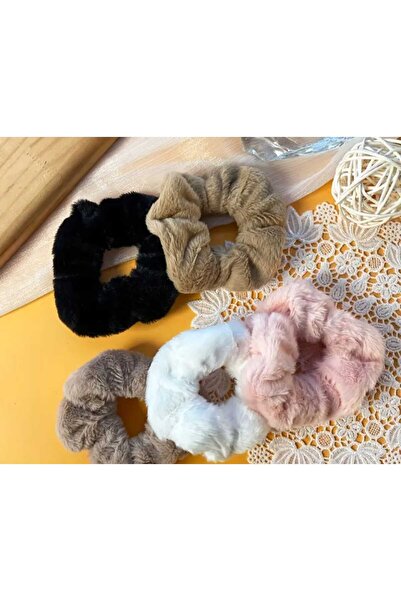 by LARO 5'li Kadın Scrunchie Saç Elastik Yumuşak Tüy Büyük boy lastik Toka.