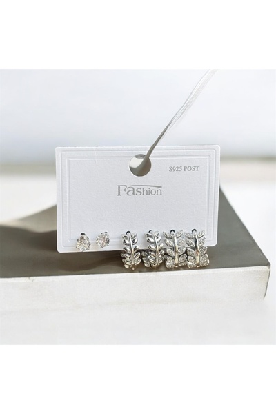 Axamore Yaprak Detaylı Çoklu Çelik Küpe