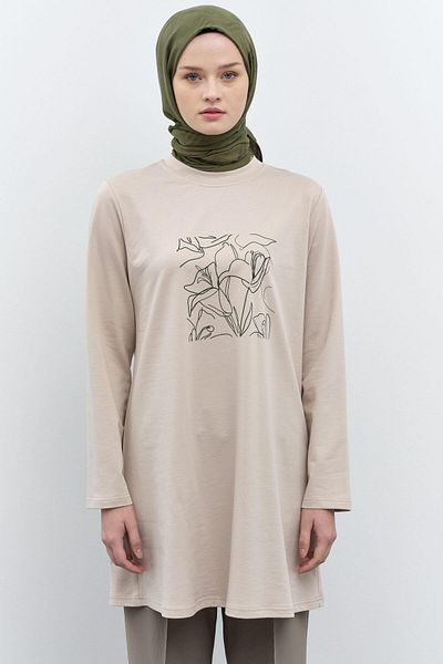 Tuğba Beige Print Patterned Knitted Sweat