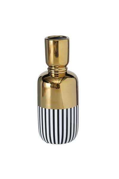 Homelux Vaza decorativa Reese, 12x12x31 cm, ceramica, auriu/negru/alb