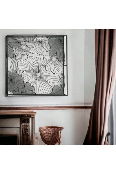 Homelux Decor de perete flori, 6x75x75 cm, metal, negru