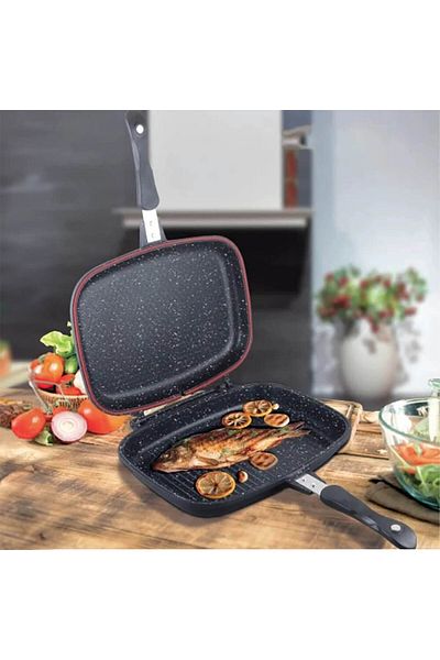 Homelux Tigaie Grill Rectangular Dubla Heinner, Aluminiu, Negru, 32 Cm
