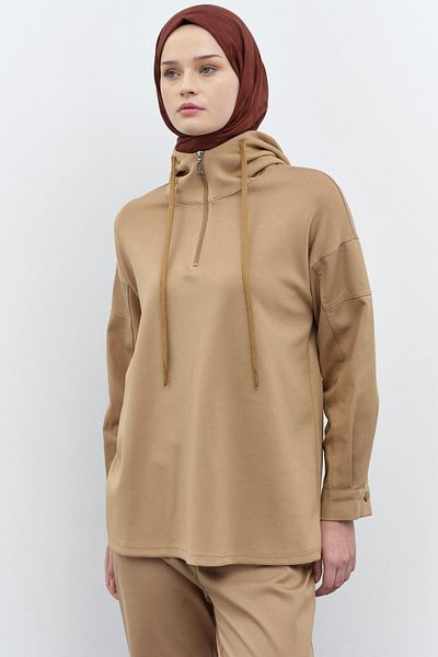 Tuğba Sweat tricotat de culoare cămilă