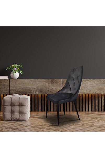 Homelux Scaun Class Black din catifea, picioare metalice