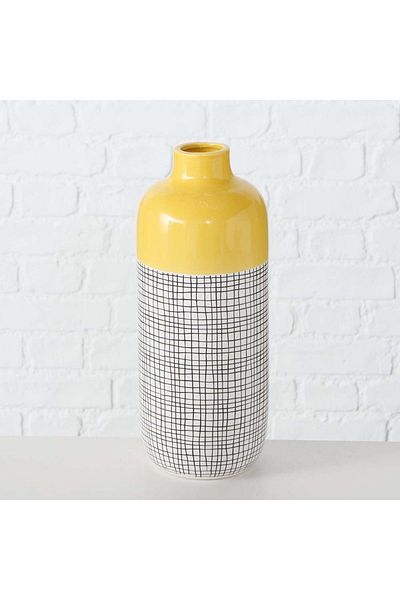 Homelux Vaze Decorative 12x31 Cm, Ceramica, Galben/negru/alb, Model 1