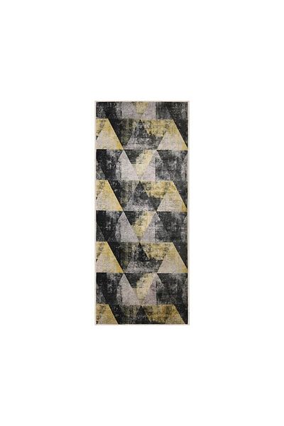 Homelux Berenice Anti-slip Carpet, Rectangular, 80x200 Cm, Geometric, Black, Yellow, Grey, 60% Cotton