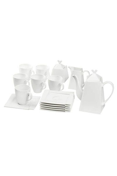 Homelux Set de servire cafea 17 piese, portelan, alb, Kubiko