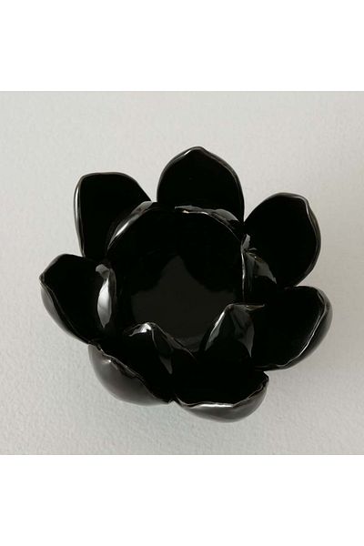 Homelux Suport lumanare floare de lotus 10x10x7 cm, ceramica, negru