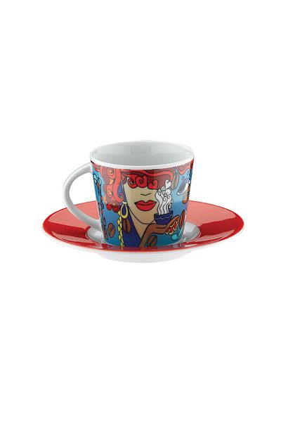 Homelux Set Cafea 12 Bucuri, Porțelan, Farfurie Cești 60 ml, Multicolor, Elegant