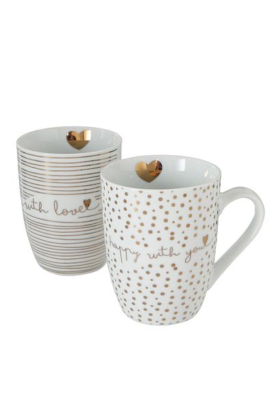 Homelux Cană de cafea/ceai Happy With You, Porțelan, 330 Ml, Alb/auriu