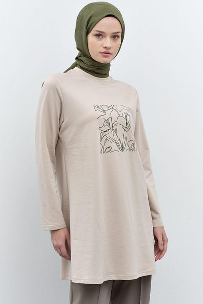 Tuğba Beige Print Patterned Knitted Sweat