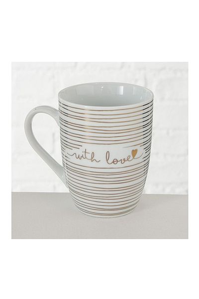 Homelux Cana de cafea/ceai cu dragoste, portelan, 330 ml, alb/auriu