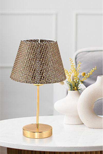 EvLight Mirza 2-Piece Beige Hazeran Metal Leg Gold Lampshade Table Lamp
