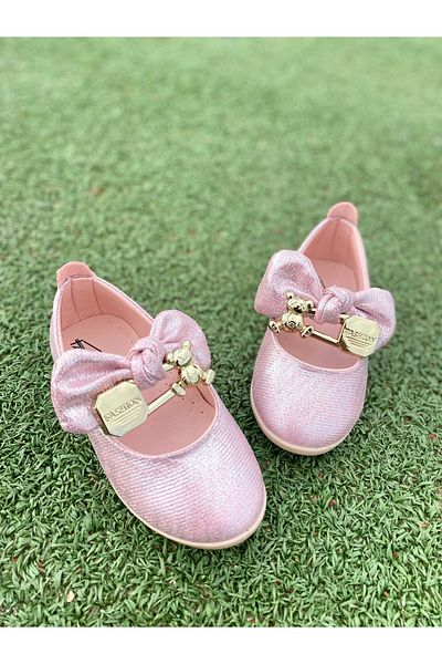NS Little Girl's Ballerinas with Bow and Teddy Bear Detail