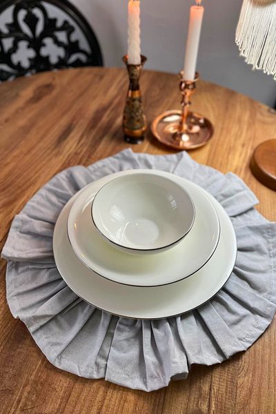 MLC Gray Round Camis - Ruffled, 6-Piece, 40X40, American Service