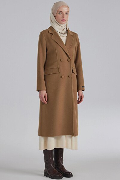 Tuğba Kruvaze Düğmeli Kaban - Camel