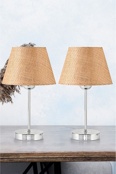 EvLight Mirza 2-Piece Brown Color Metal Leg Chrome Lampshade Table Lamp