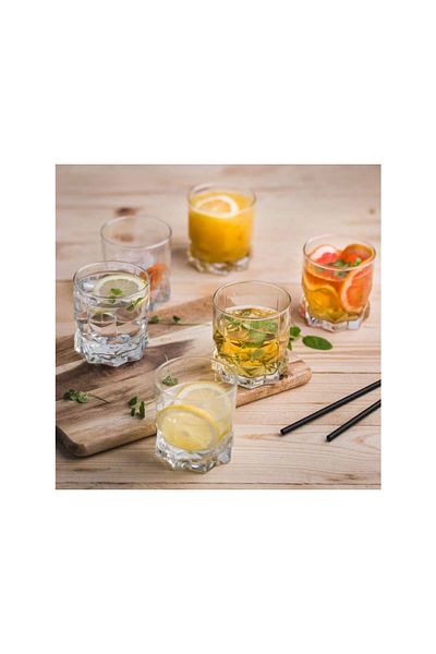 Homelux Set 6 Pahare Apa/suc, Pahar, Transparent/Afumat, 325ml, Diamant