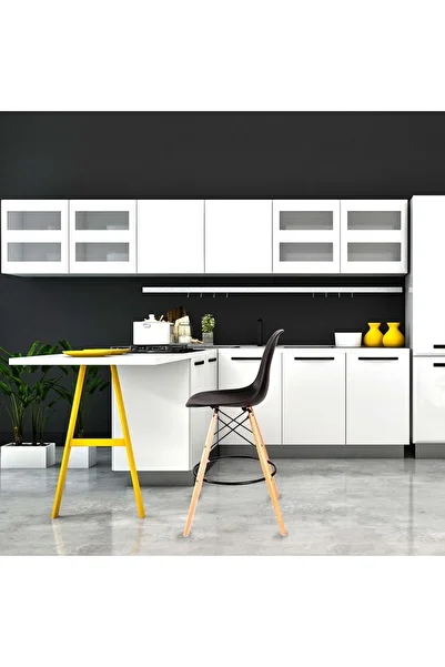 Homelux Black Pia Bar Chair, With Back, Wooden Legs
