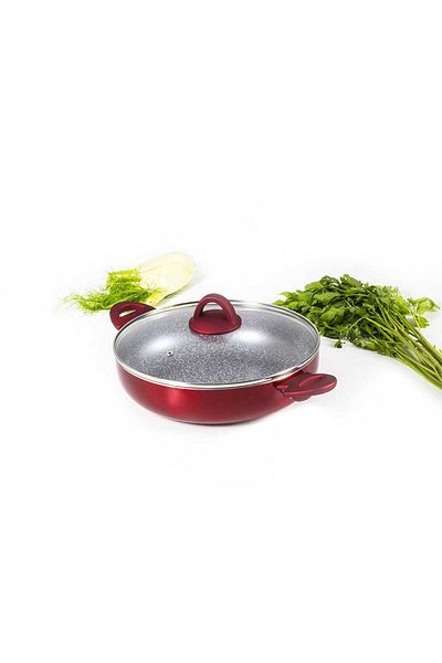 Homelux Tigaie adâncă din aluminiu, cu capac, capac Qualum Basic Jasper, roșu, 28 cm