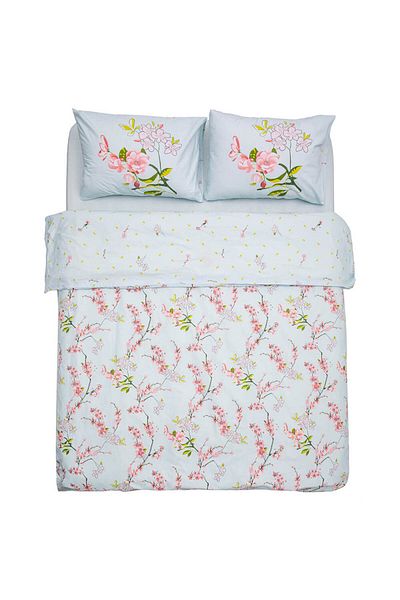 Homelux Lenjerie de pat pentru 2 persoane, 100% bumbac, densitate 144 Tc, sistem de inchidere cu nasturi, albastru/roz